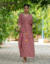 Load image into Gallery viewer, Strawberry Hand Block Printed Cotton Kaftan - Full Length
