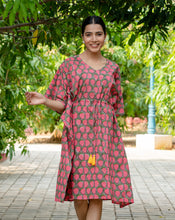 Load image into Gallery viewer, Strawberry Hand Block Printed Cotton Midi Kaftan
