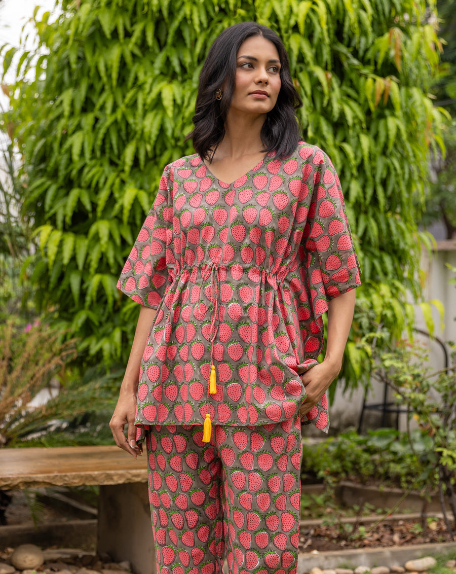 Strawberry Cotton Co-ord Set | Celeb Look | Loungewear by Phutari