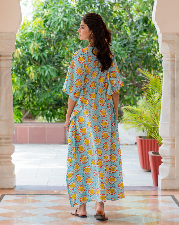 SunBurn Hand Block Printed Cotton Kaftan - Full Length