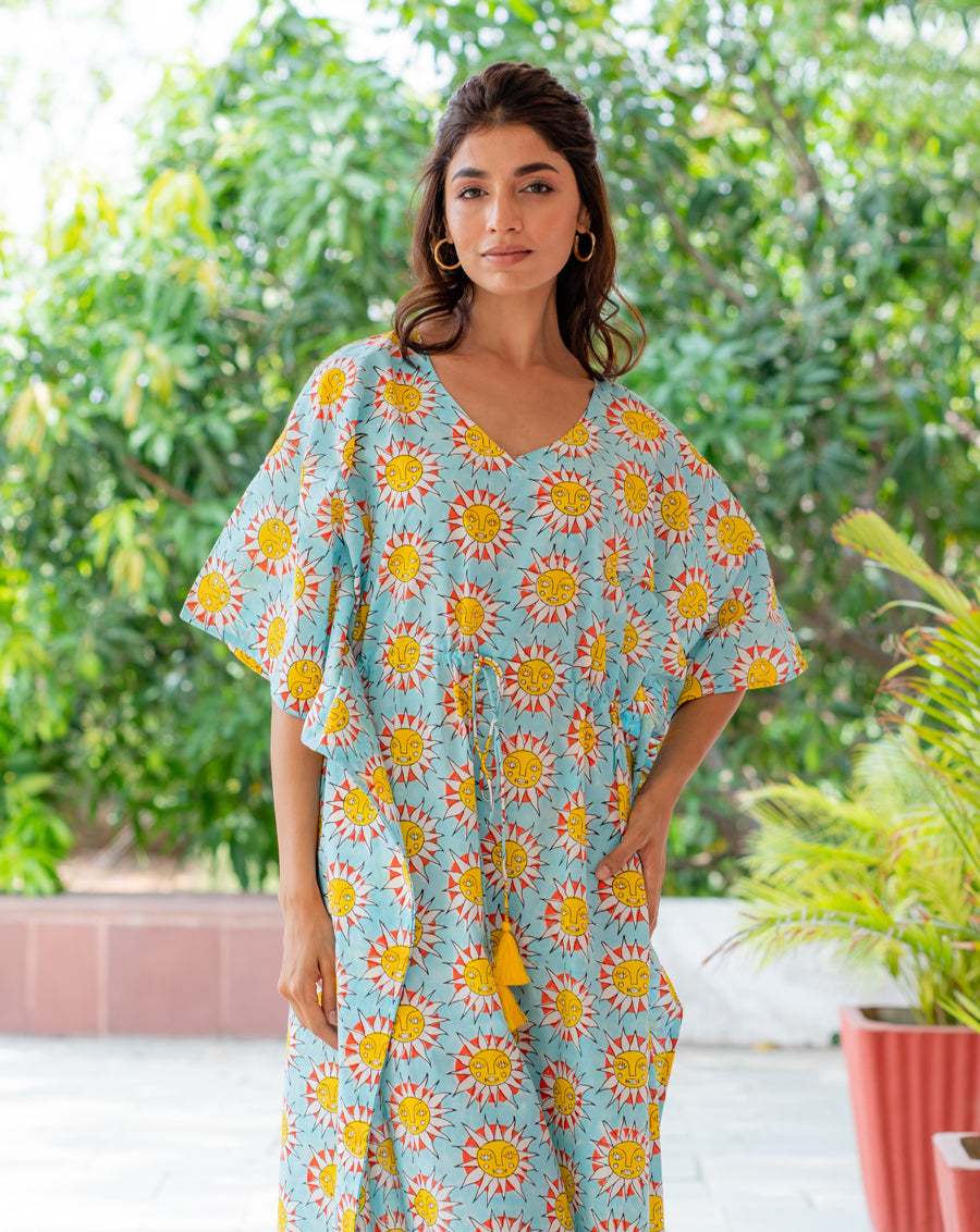 SunBurn Hand Block Printed Cotton Midi Kaftan