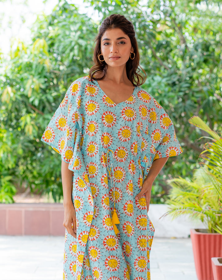 SunBurn Hand Block Printed Cotton Midi Kaftan