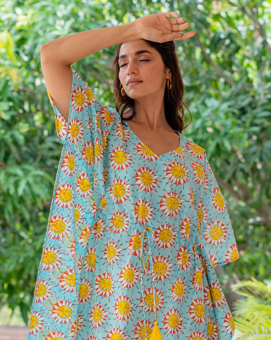 SunBurn Hand Block Printed Cotton Midi Kaftan