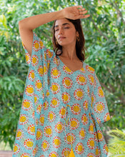Load image into Gallery viewer, SunBurn Hand Block Printed Cotton Midi Kaftan
