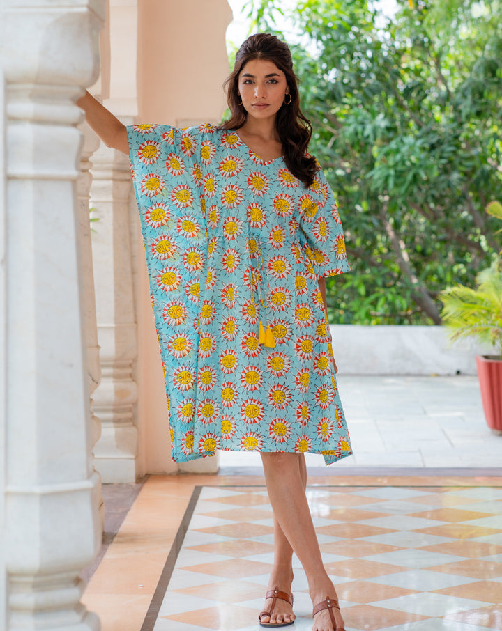 SunBurn Hand Block Printed Cotton Midi Kaftan