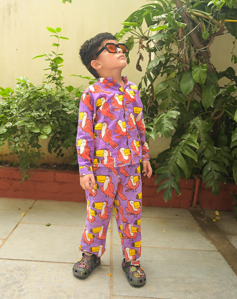 Toucan Cotton Shirt Pyjama Set for Kids