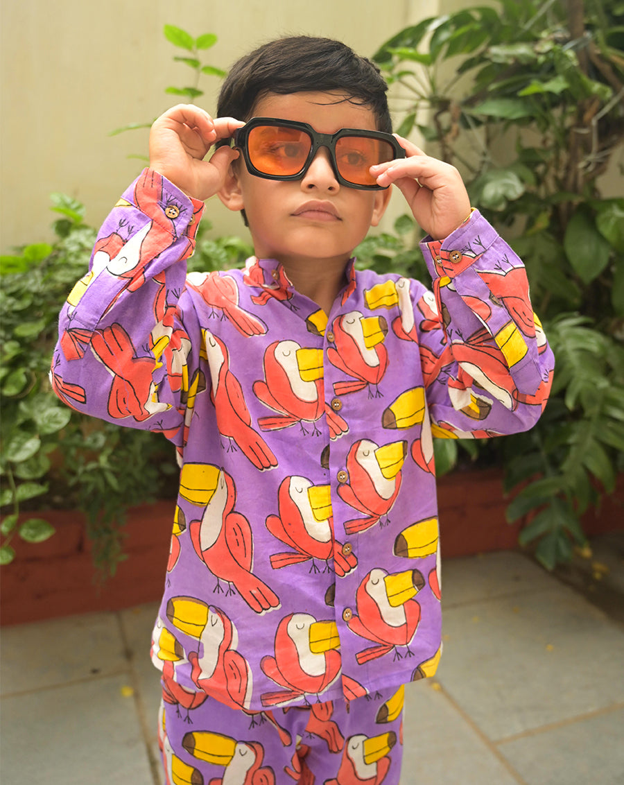 Toucan Cotton Shirt Pyjama Set for Kids