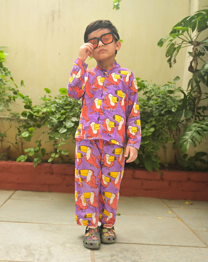 Toucan Cotton Shirt Pyjama Set for Kids