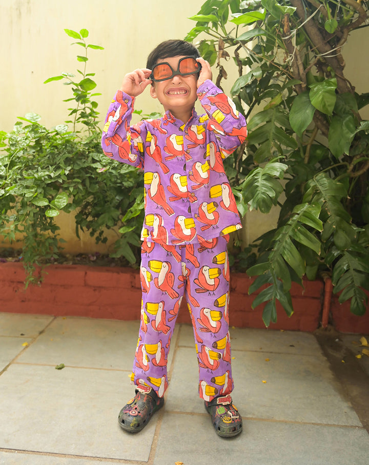 Toucan Cotton Shirt Pyjama Set for Kids