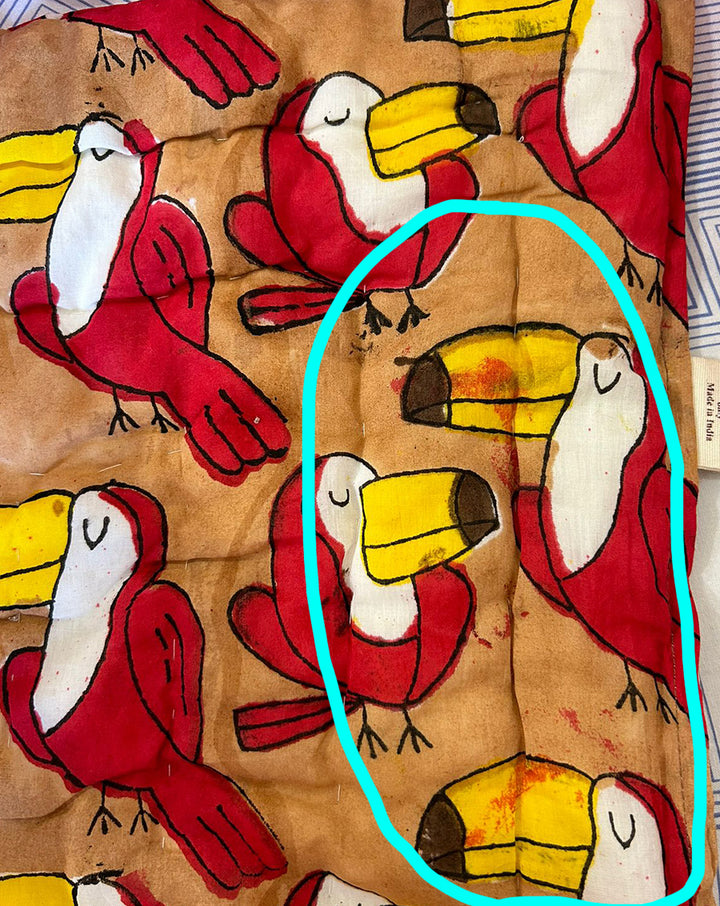 Toucan Hand Block Printed Cotton Quilt- Minor Defect - QA1