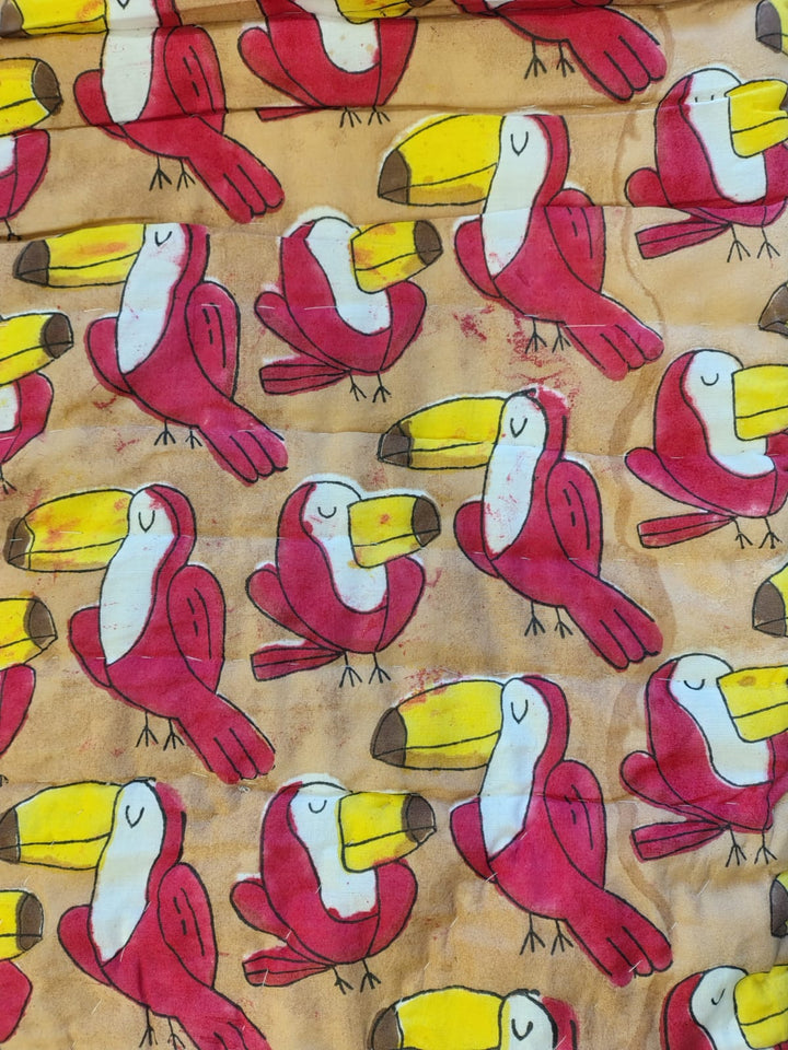 Toucan Hand Block Printed Cotton Quilt - Minor Defect B17