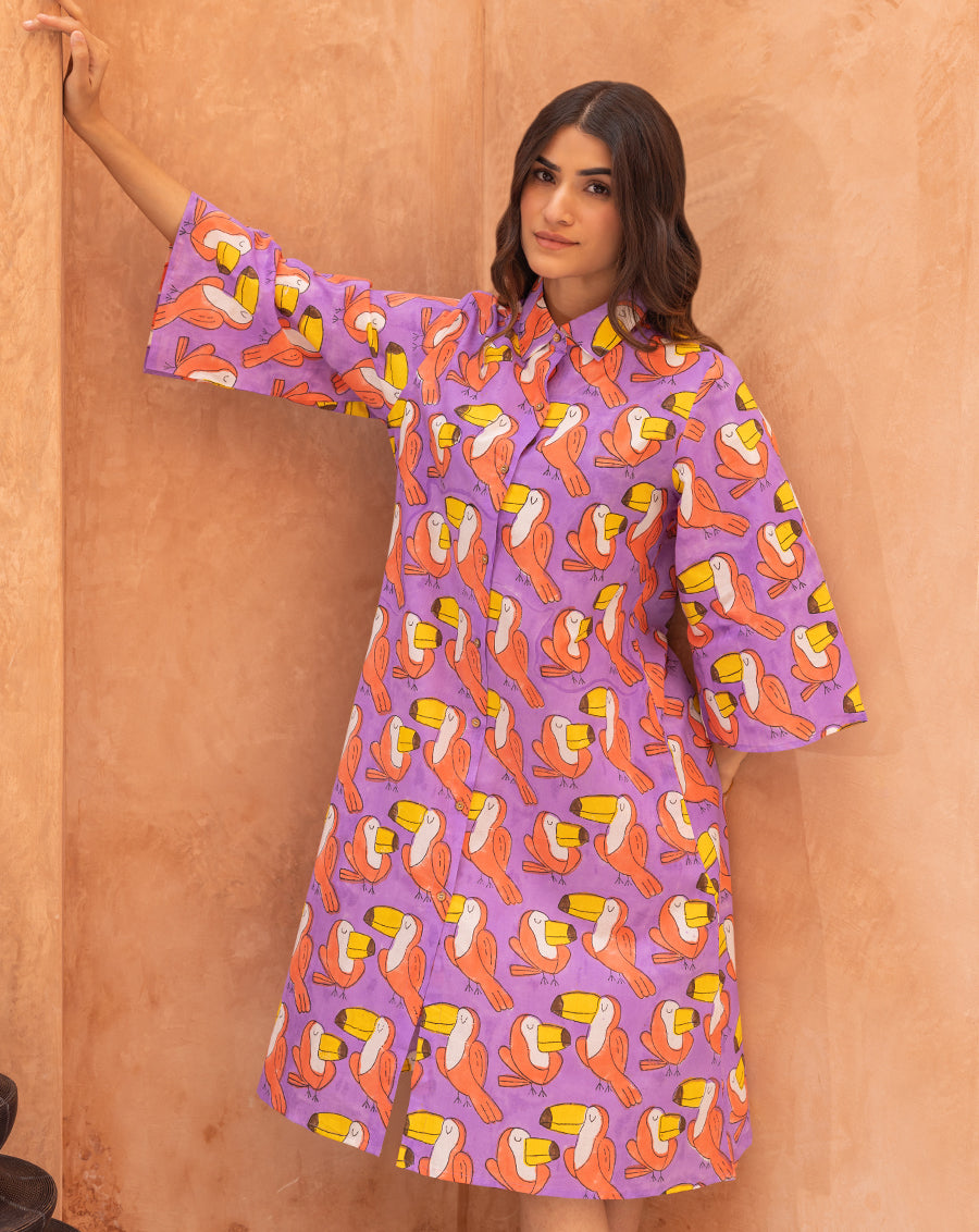Toucan Aye Line - Soft Cotton Shirt Dress