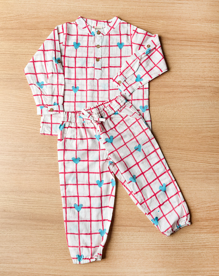 Valentine Cotton Kurta Pyjama Set for Kids