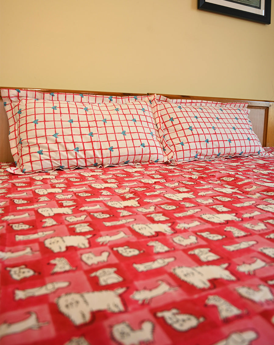 Woof Premium Cotton King Bedsheet with 2 Pillow Covers