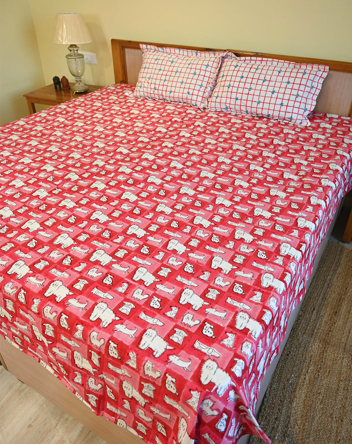 Woof Premium Cotton King Bedsheet with 2 Pillow Covers