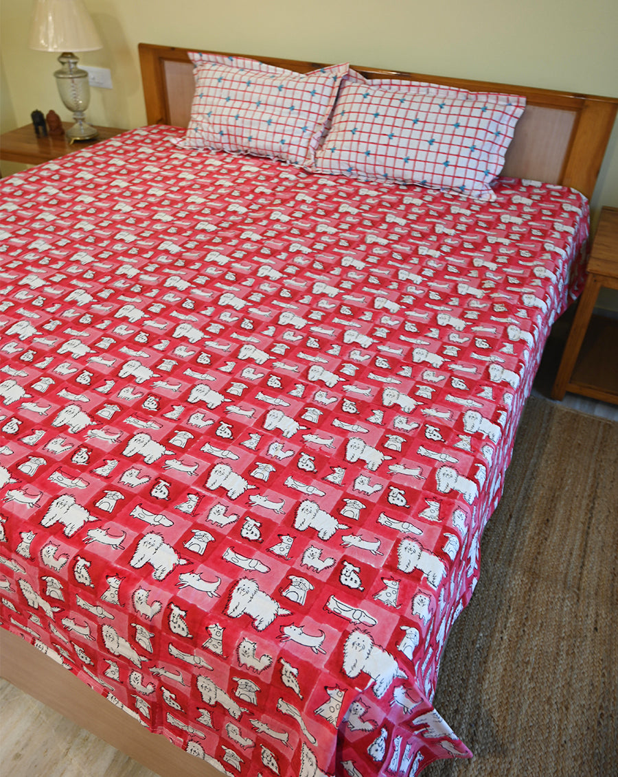 Woof Premium Cotton King Bedsheet with 2 Pillow Covers