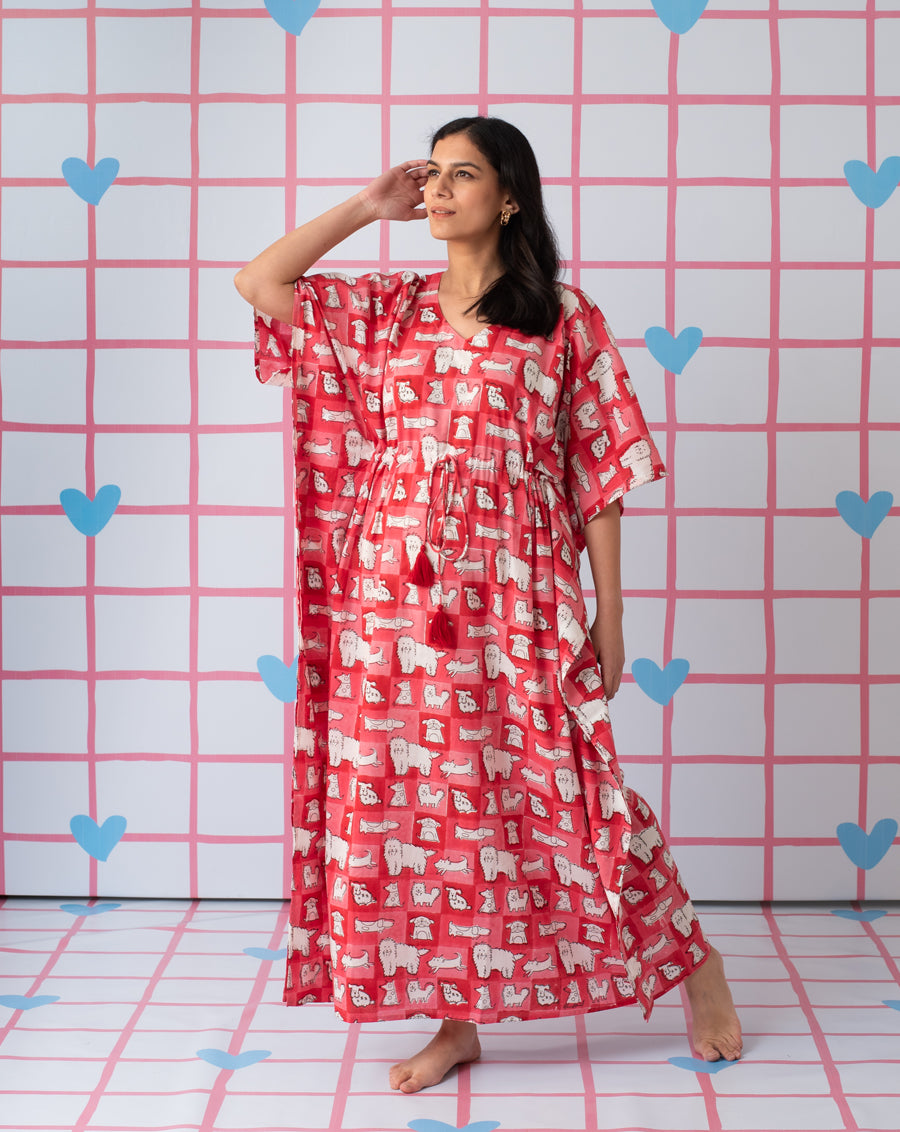 Woof Hand Block Printed Cotton Maxi Kaftan - Preorder