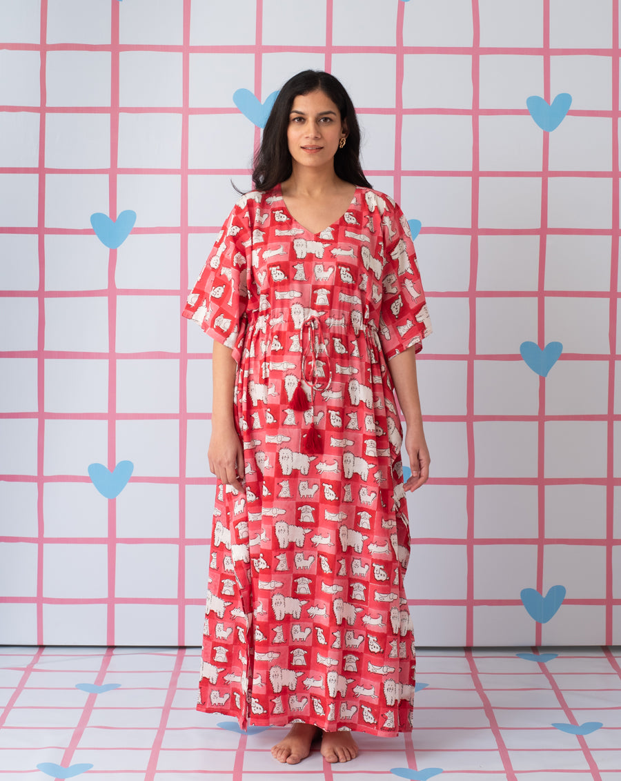 Woof Hand Block Printed Cotton Maxi Kaftan - Preorder