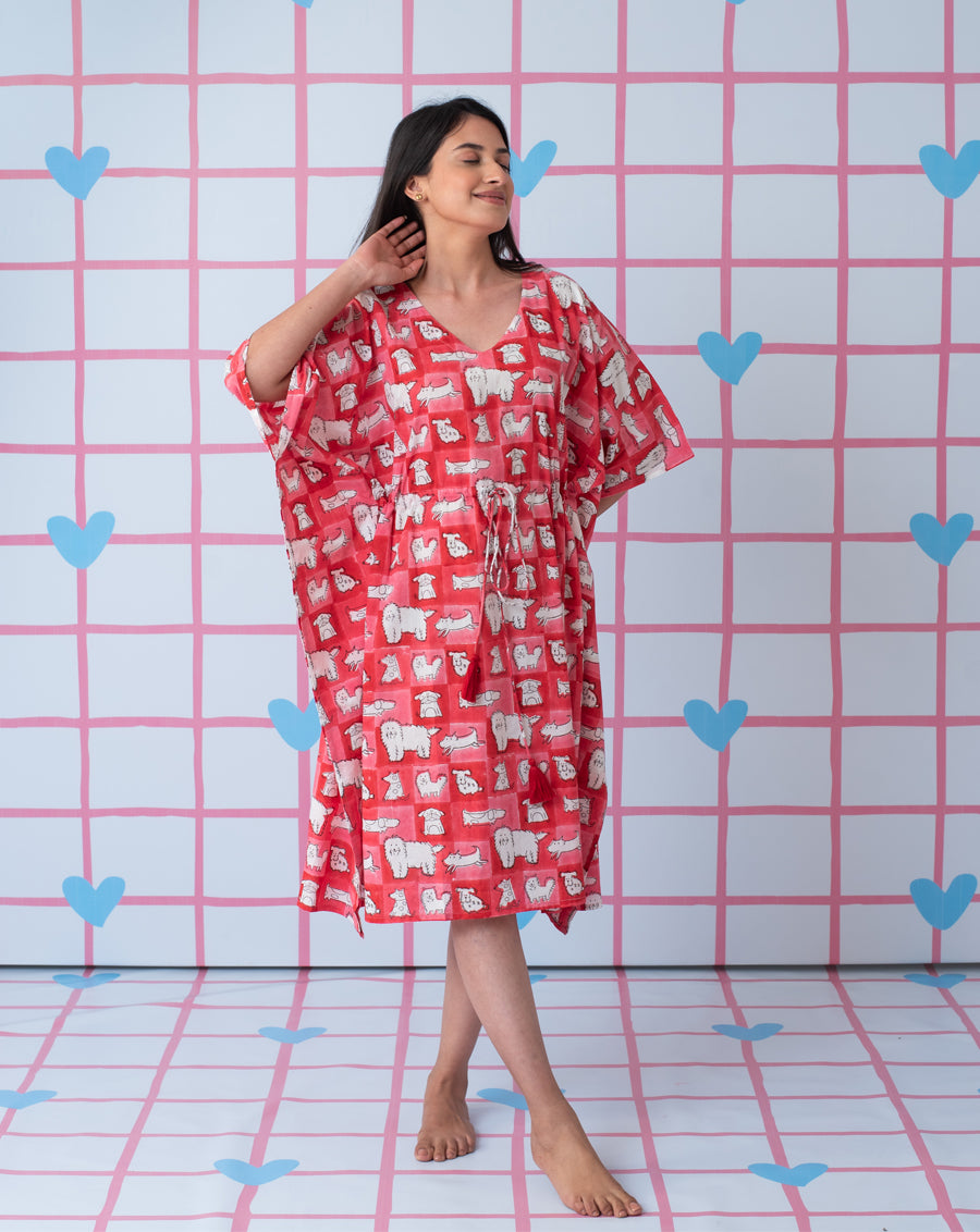 Woof Hand Block Printed Cotton Midi Kaftan - Preorder