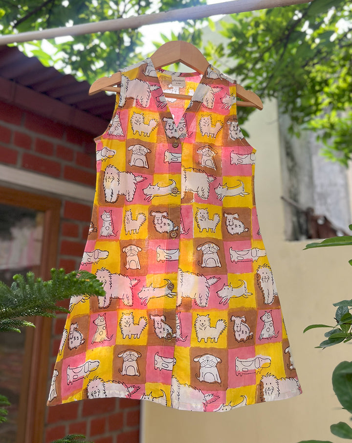 Woof Woof Cotton Dress for Girls