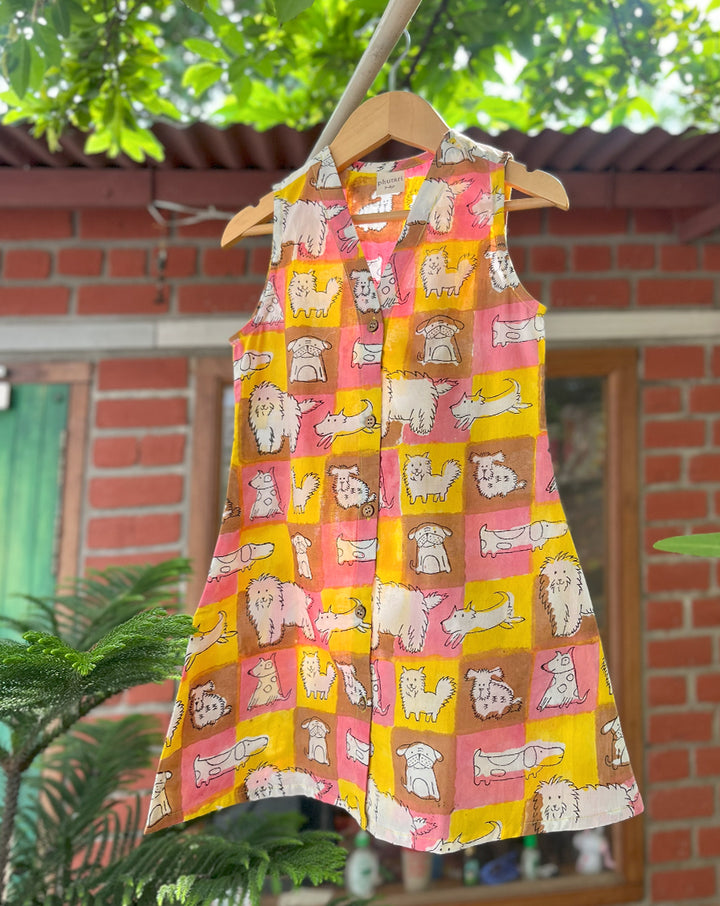Woof Woof Cotton Dress for Girls