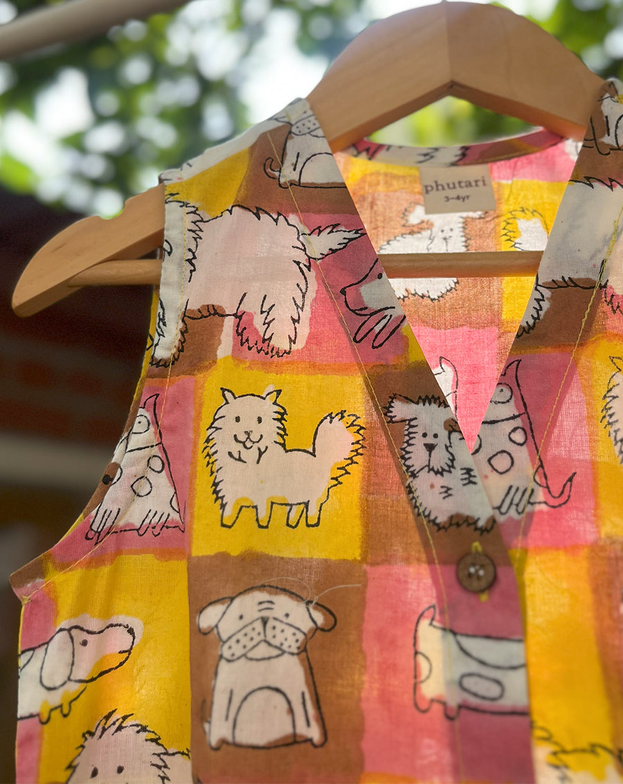 Woof Woof Cotton Dress for Girls