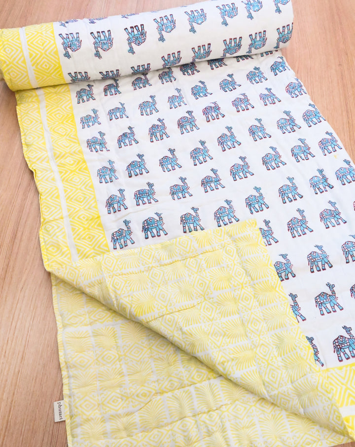 Camel March Blue GOTS Certified Organic Cotton Quilt for Babies/Kids