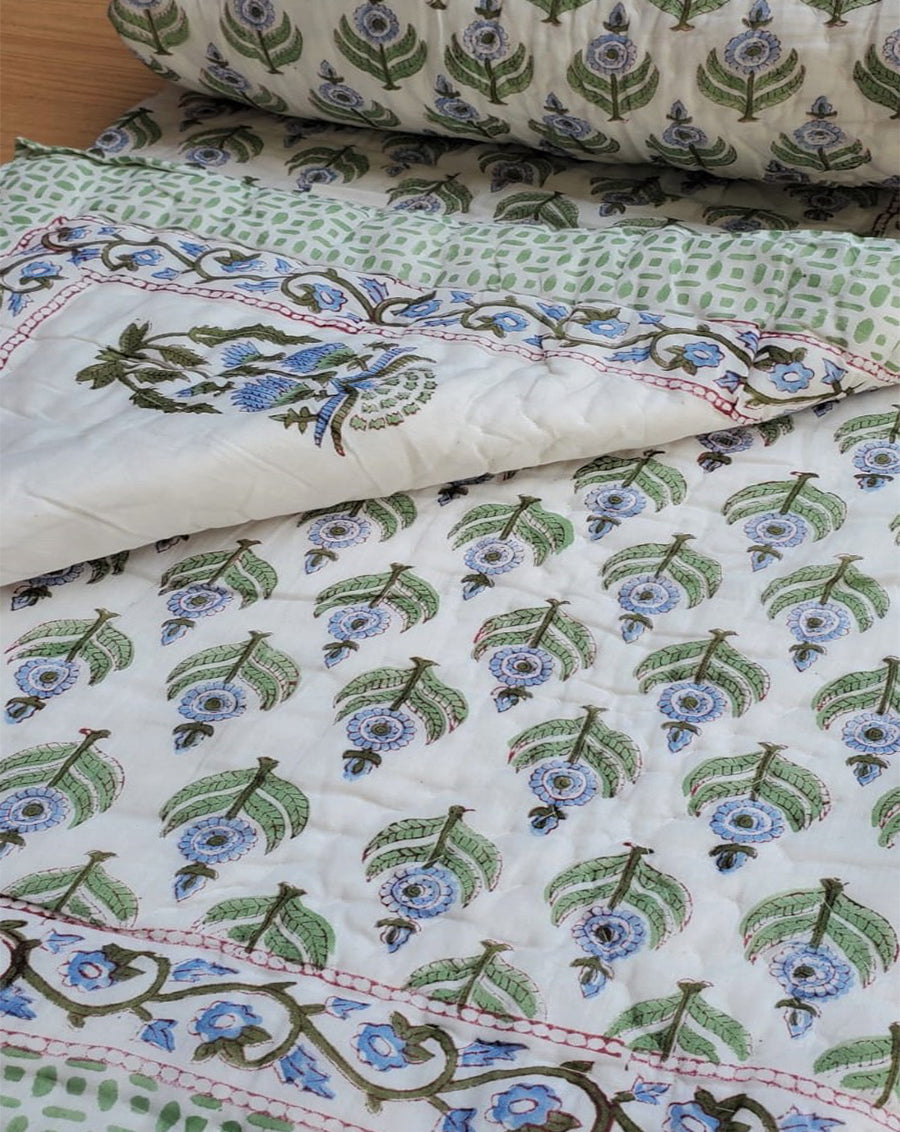 Morpankhi Hand Block Printed Cotton Quilt - Minor Defect B8