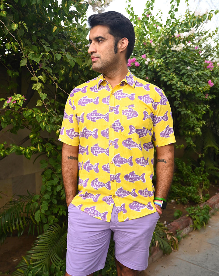 O'Fish Cotton Men's Half Sleeves Shirt