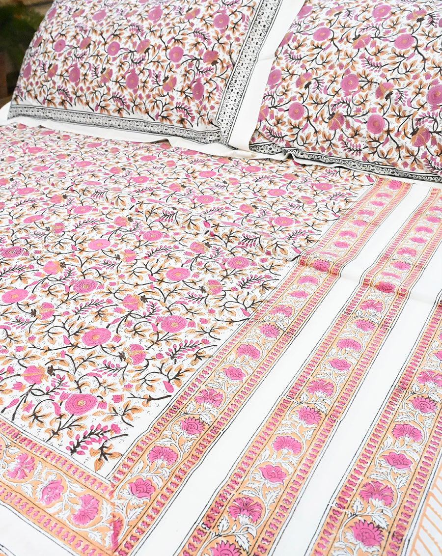 Mughal Gulabi Jaal Cotton Bedsheet - Defect- King Size Only