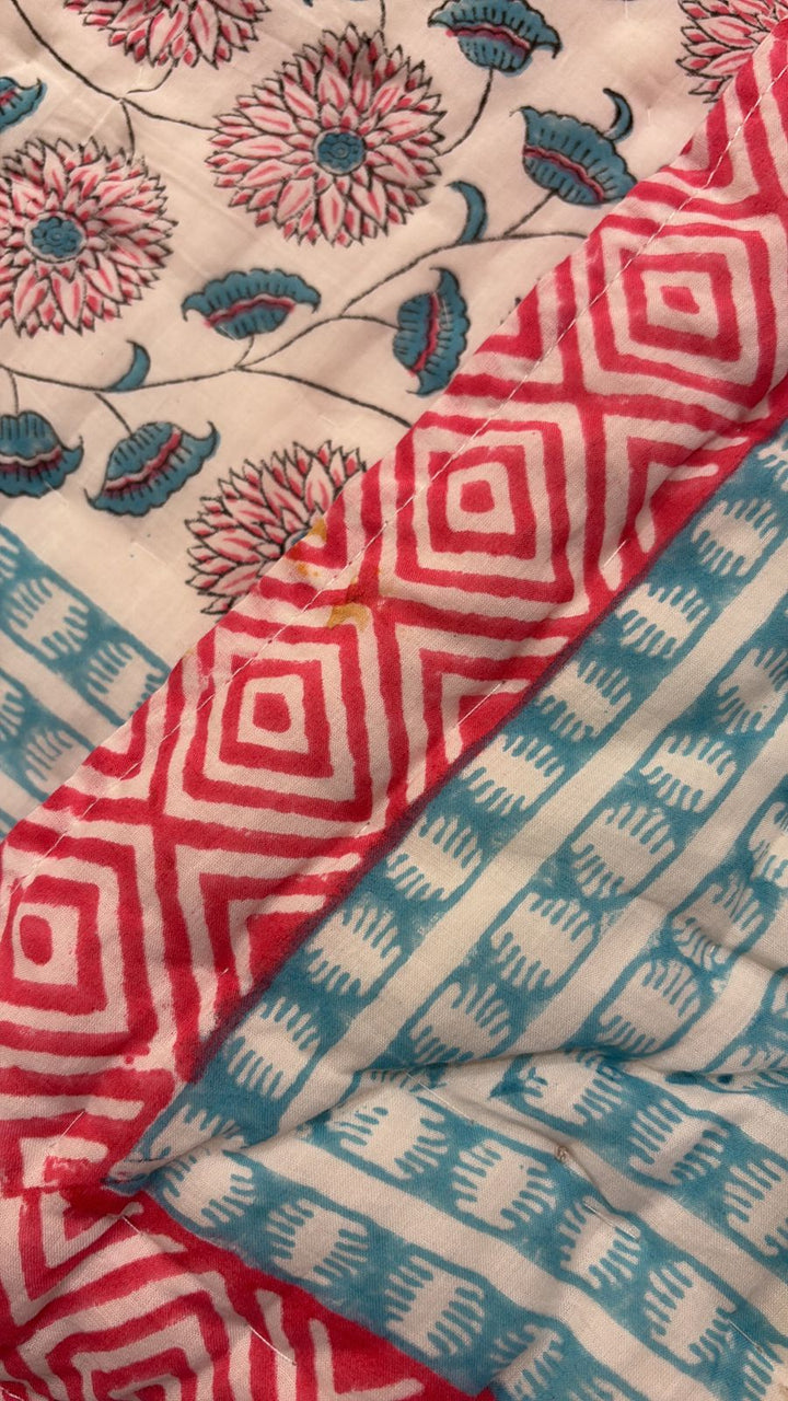 Gulzar Hand Block Printed Cotton Quilt - Minor Defect B22