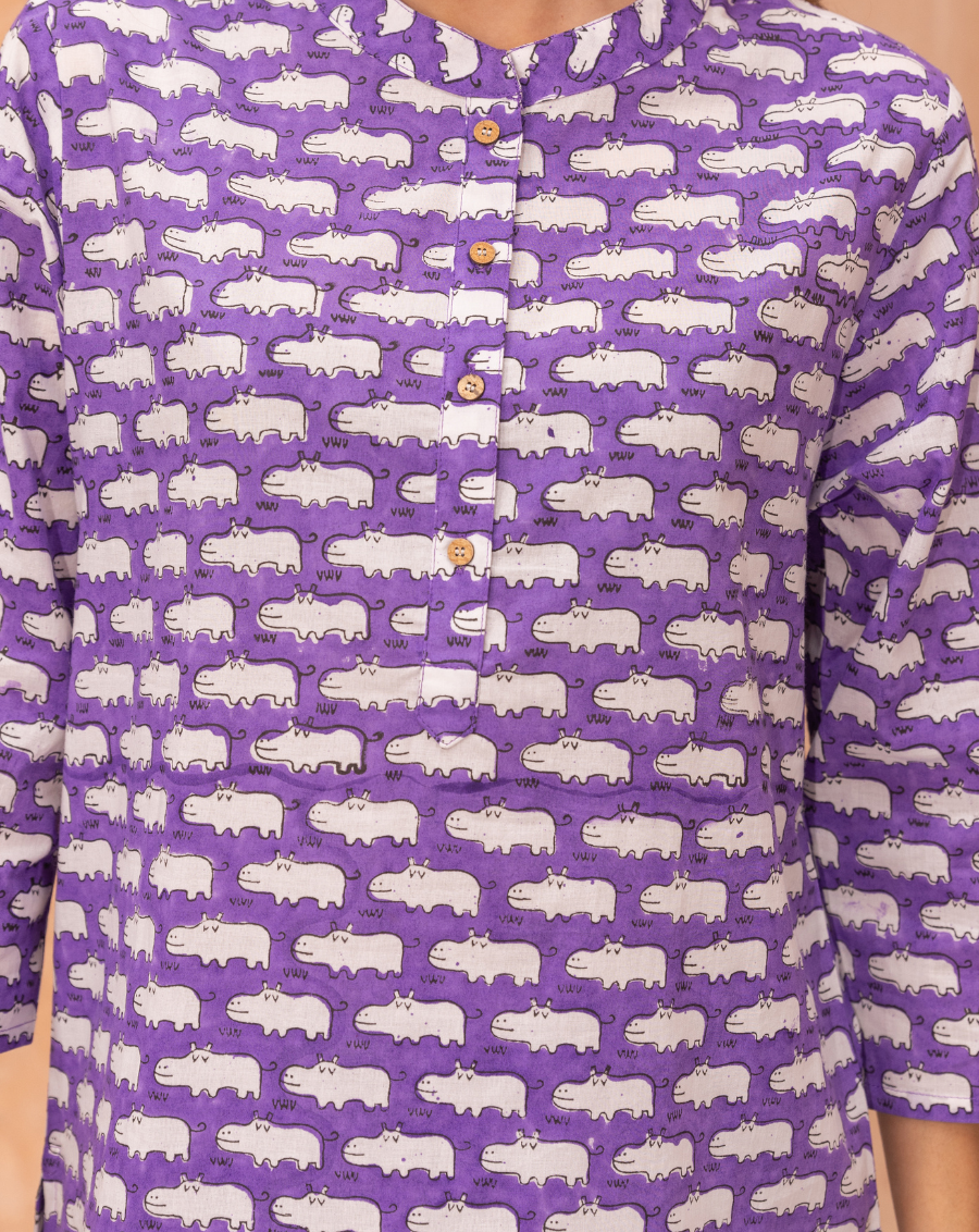 Happy Hippos Cotton Short Kurta (Available in XL only)