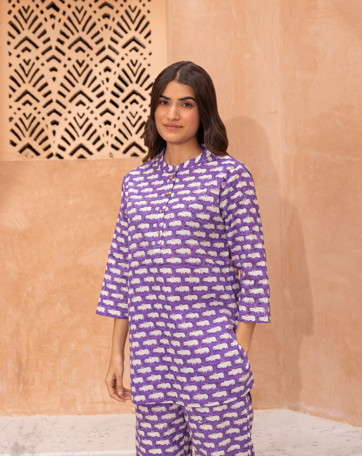Happy Hippos Cotton Short Kurta (Available in XL only)