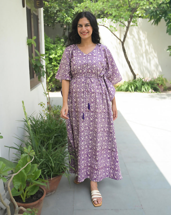 Kamal Hand Block Printed Cotton Kaftan - Full Length