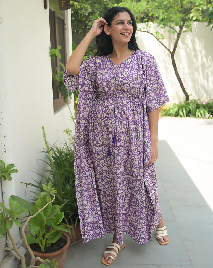 Kamal Hand Block Printed Cotton Kaftan - Full Length