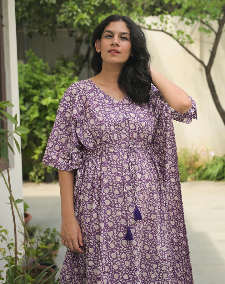 Kamal Hand Block Printed Cotton Kaftan - Full Length