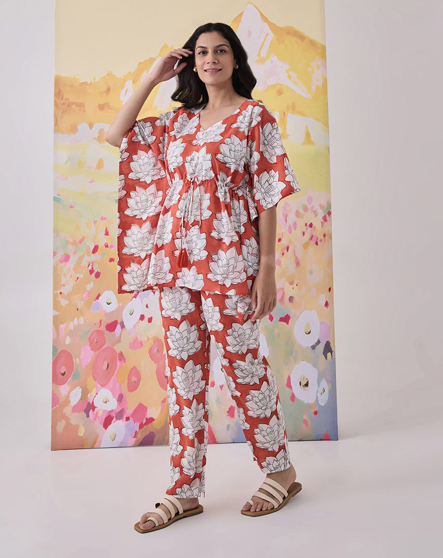 Mallika BRICK RED Chill Jams Cotton Co-ord Set