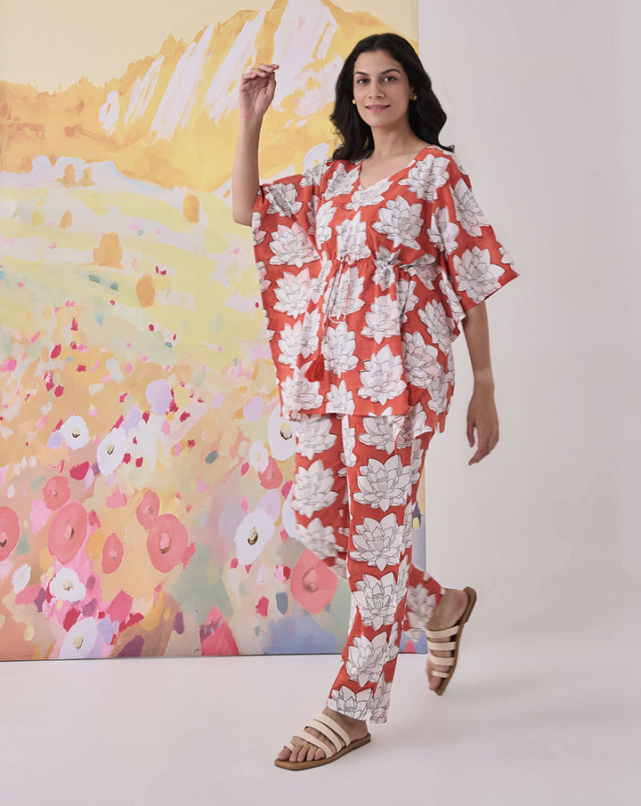 Mallika BRICK RED Chill Jams Cotton Co-ord Set