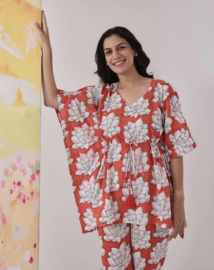 Mallika BRICK RED Chill Jams Cotton Co-ord Set