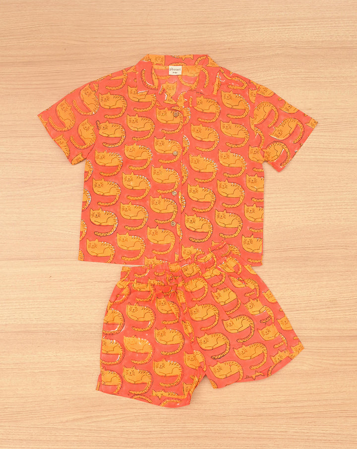 Meow Shortees - Soft Cotton Shirt & Shorts Set for Kids