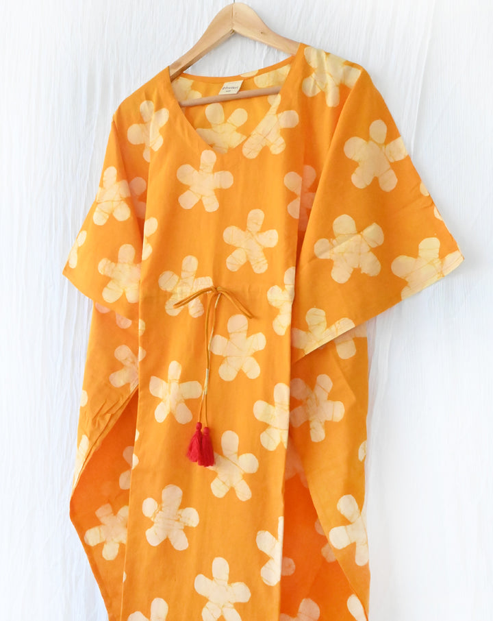 Peela Batik Hand Block Printed Cotton Kaftan - Full Length