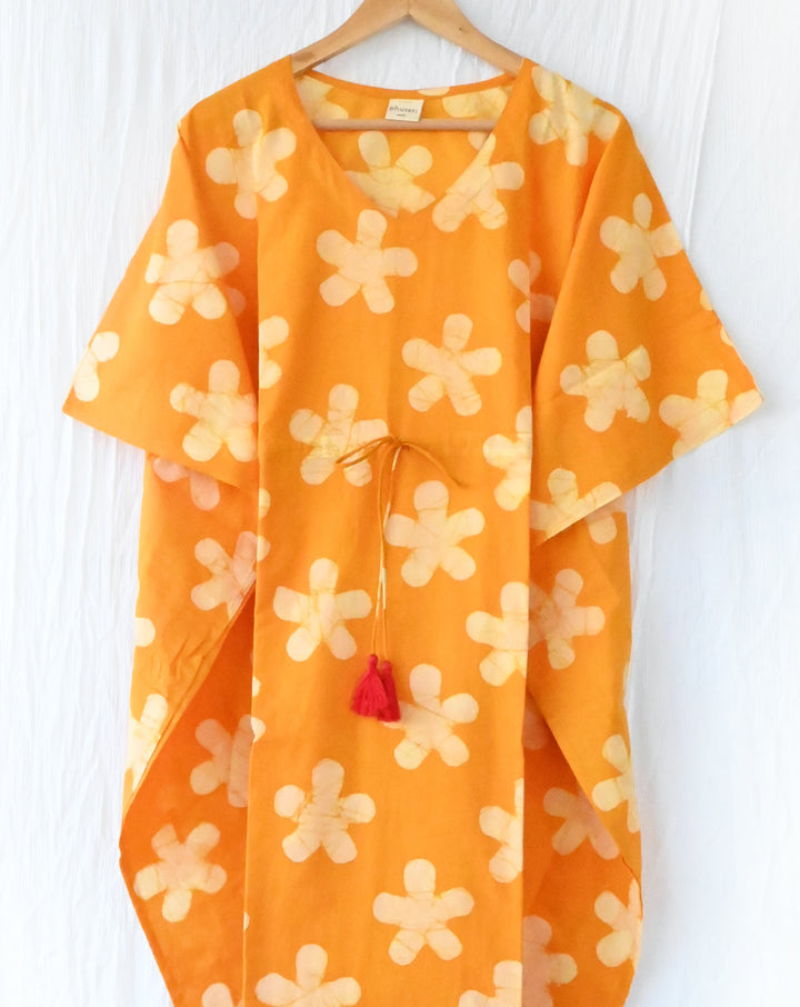 Peela Batik Hand Block Printed Cotton Kaftan - Full Length