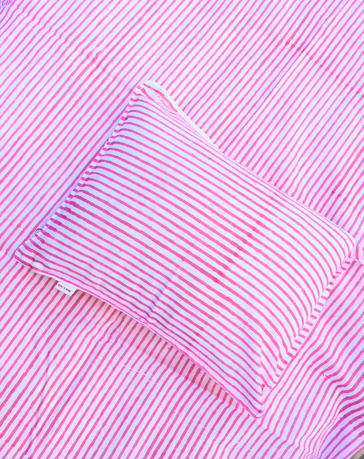 Pink Dhaari Cotton Bedding Set