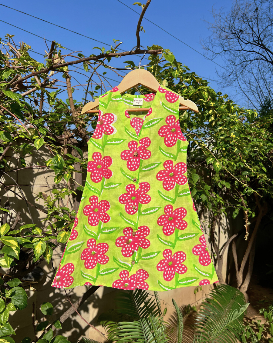 Poppy Mint Cotton Dress for Girls
