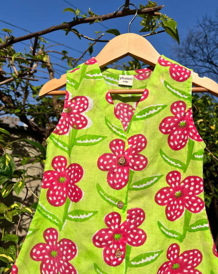 Poppy Mint Cotton Dress for Girls