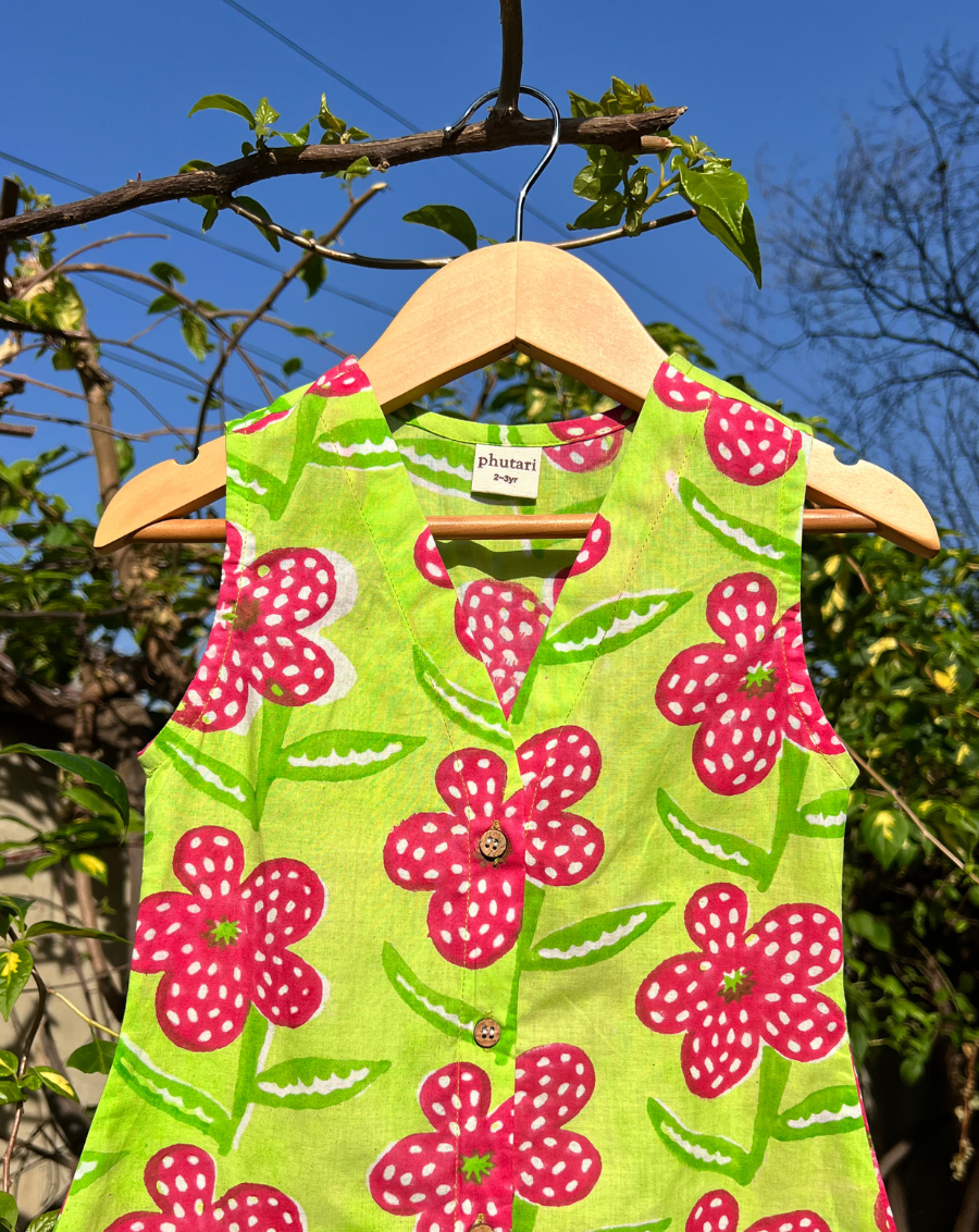 Poppy Mint Cotton Dress for Girls