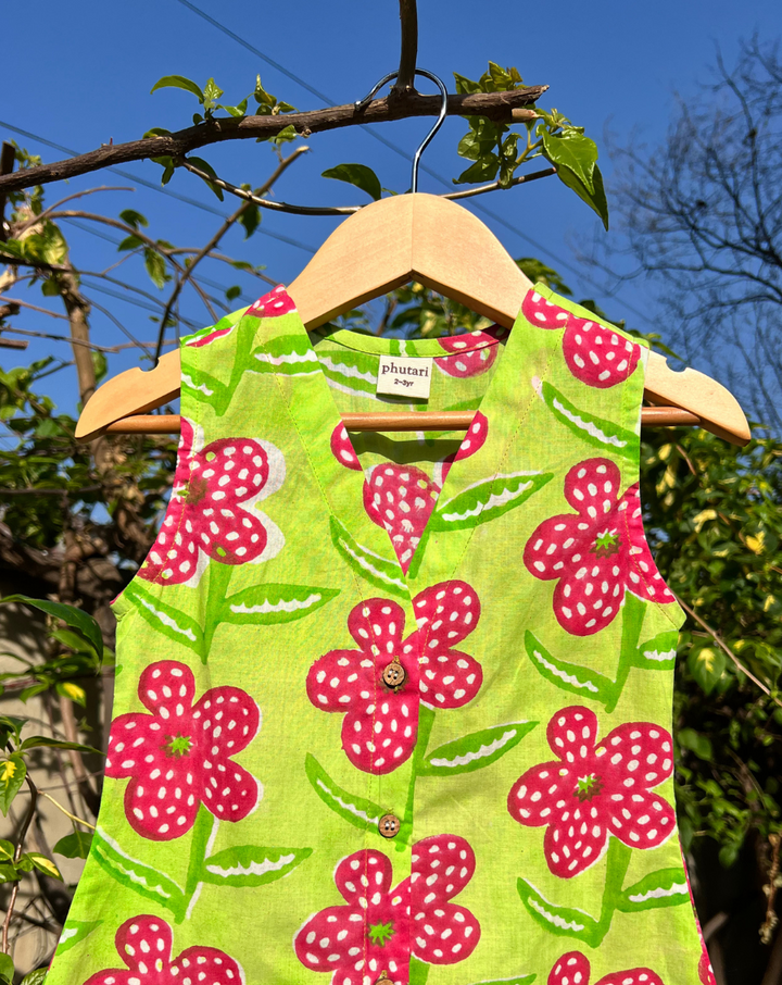 Poppy Mint Cotton Dress for Girls