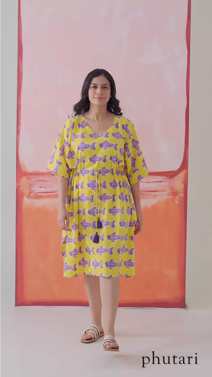 O'Fish Hand Block Printed Cotton Midi Kaftan