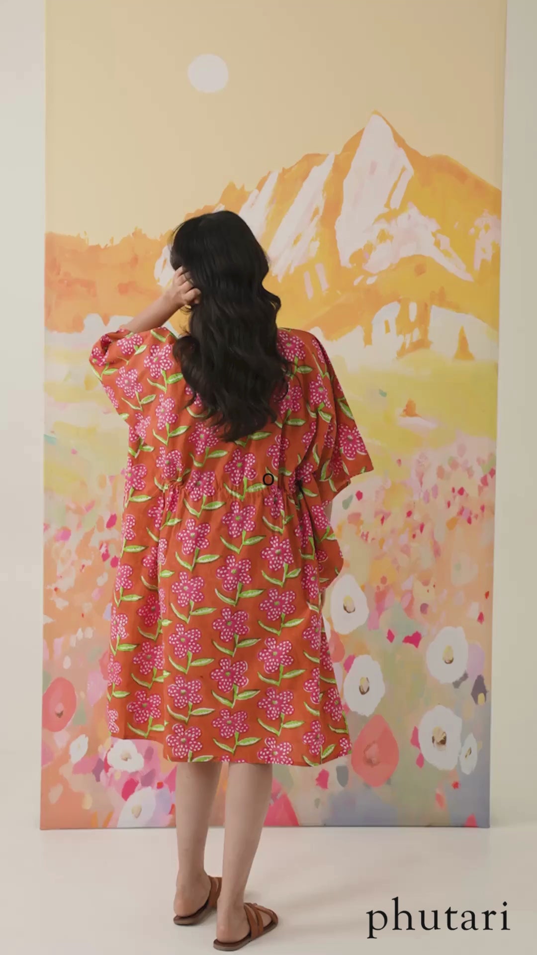 Poppy Blush Hand Block Printed Cotton Midi Kaftan