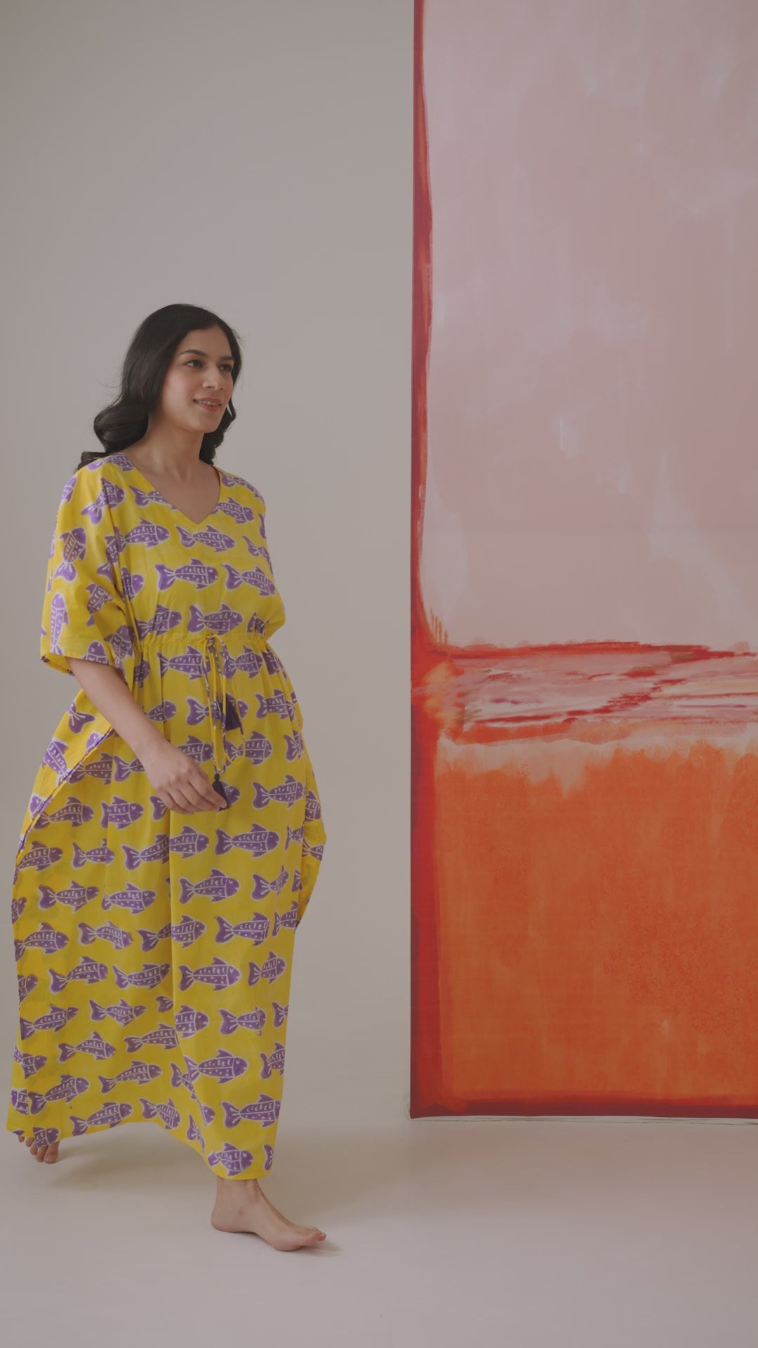 O_Fish_Women_Cotton_Maxi_Kaftan_Dress_video